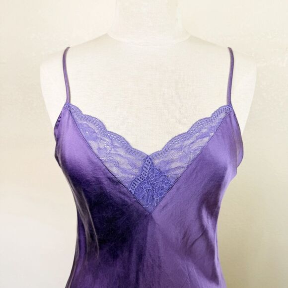 Victorias Secret Silk Purple Y2K Slip Dress Lace Mini - Picture 2 of 7